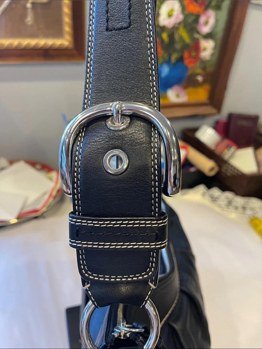 Coach Soho  Black Cowhide Leather Shoulder Hobo Bag with silver hardware